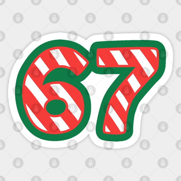 Candy Cane Striped 67 Meme Christmas Sticker by Creatifly Graphic Tees